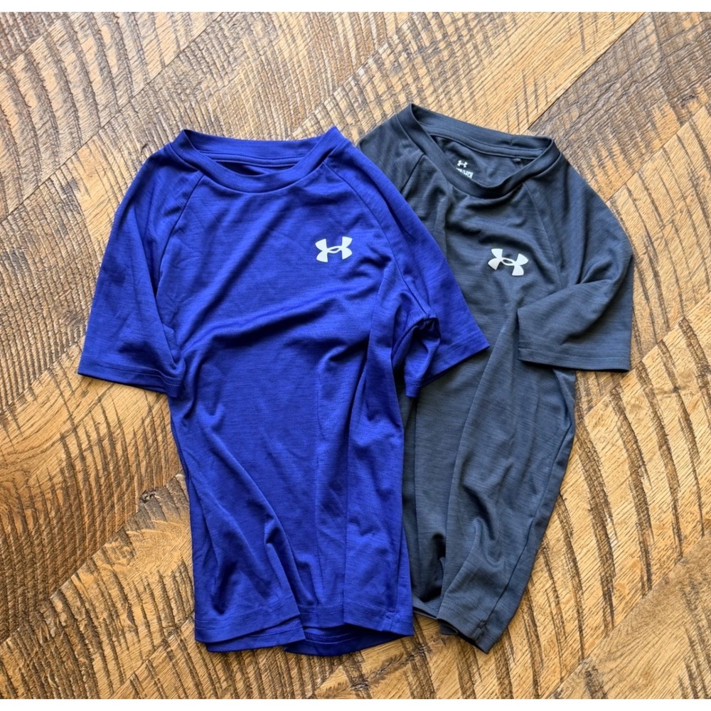 Under Armour Youth XS Lot of 2 Performance Tech T-Shirts Blue Grey Athletic Tees
